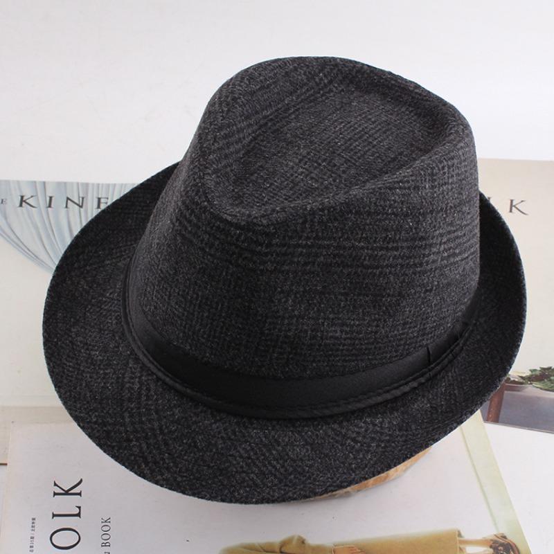 Autumn and winter men's top hat, Frannie plaid fabric warm middle-aged and elderly jazz hat casual top hat men's hat