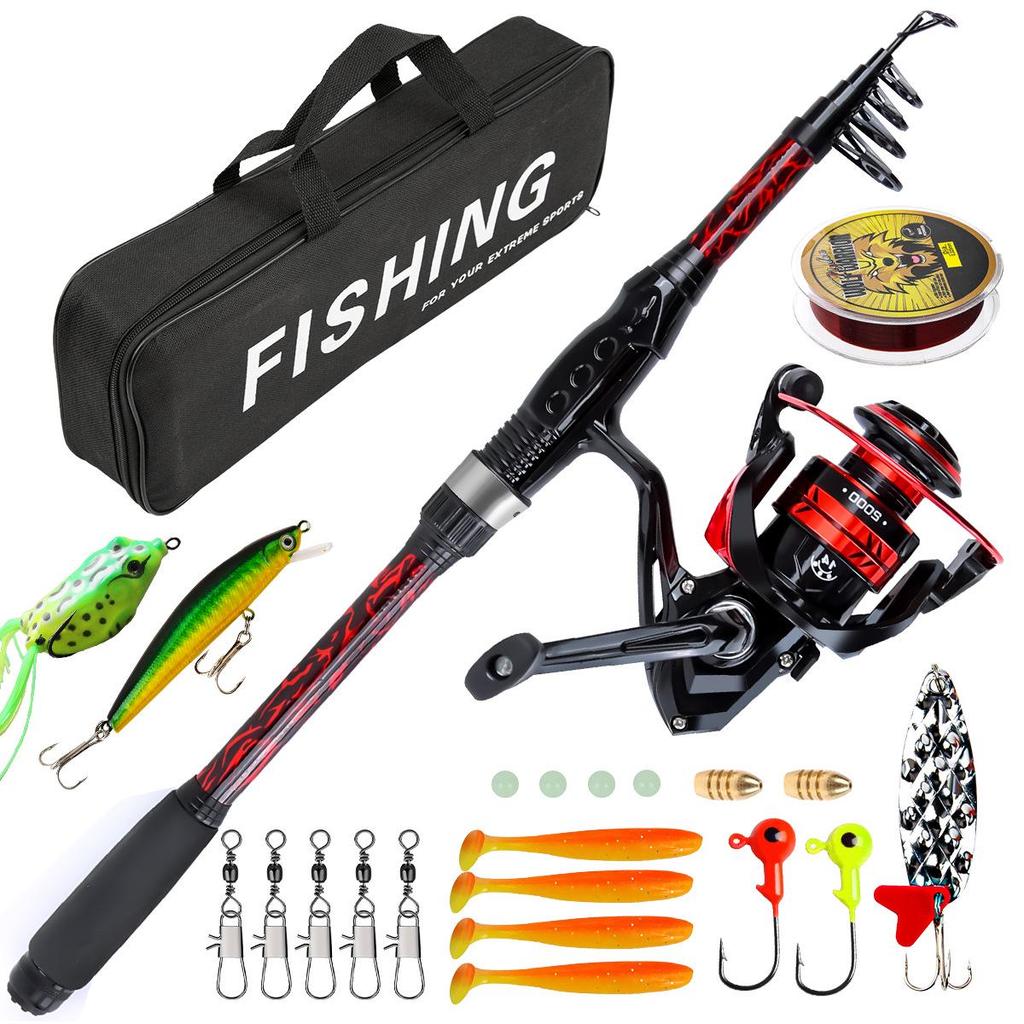 New 1.8m Telescopic Fiberglass Fishing Rod with Reel and Line - Straight Handle Lure Short Sea Rod