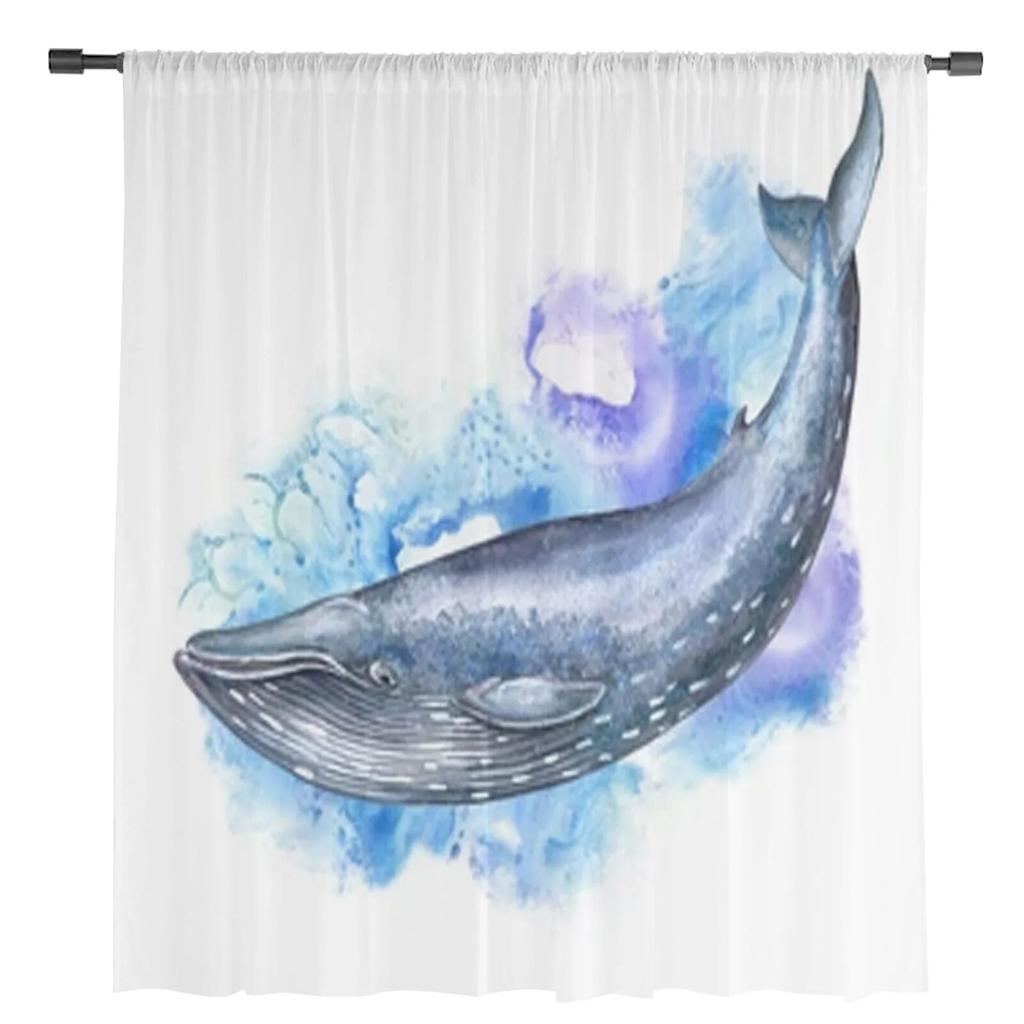 Big Blue Whale Sheer Zasłony Sypialnia Zasłona typu woal Salon Okno Sheer Zasłony Kuchenne tiulowe zasłony