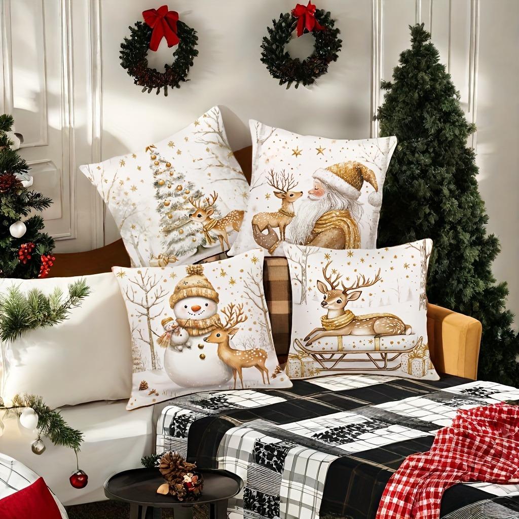 Christmas Decorative Pillows With Deer Snowman Santa Polyester Pillowcase, Sofa Decorative Cushion Cov Headboard Pillow