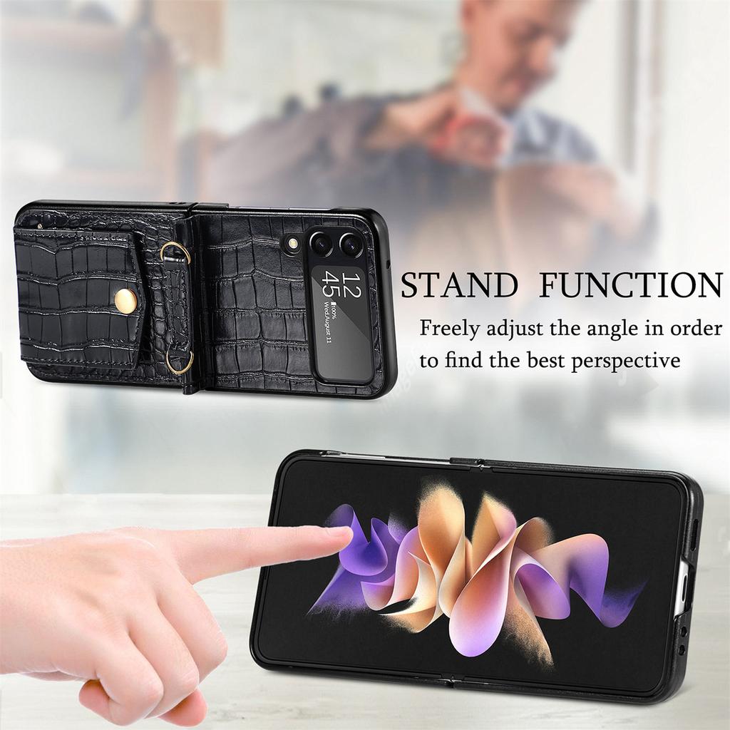 Wallet Phone Bag Crocodile Leather Case For Samsung Galaxy Z Flip4 5g Flip 4 Zflip4 Non -Slip Card Slot Full Protection Cover
