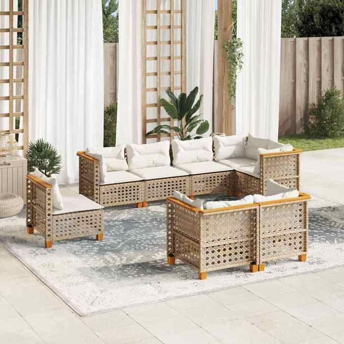 VidaXL Garden Lounge Set with Cushions 8 Pcs Beige Braided Resin 3261904
