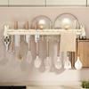 Stainless Steel Wall-Mounted Kitchen Hook & Pot Lid Rack with Knife Holder.