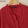 ZANZEA Women Casual V-Neck Solid Color Loose Long Sleeve Cotton Blouse