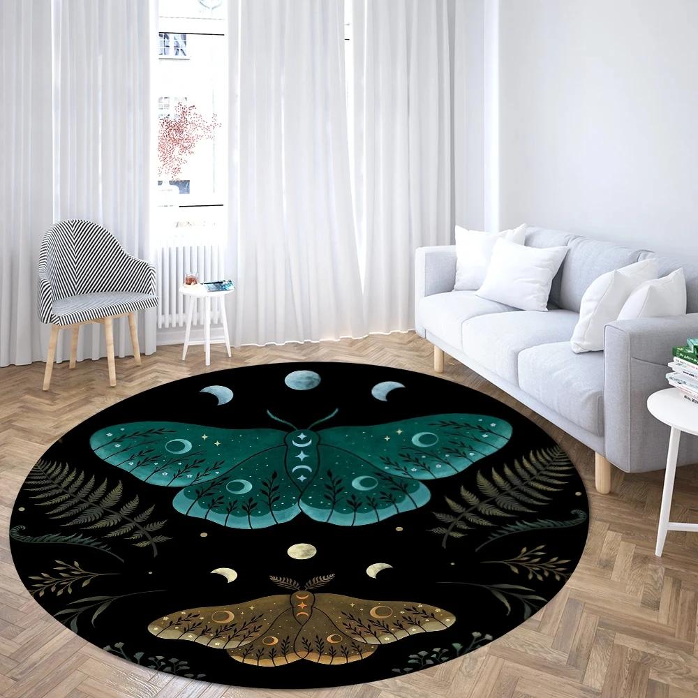 Boho Mushroom Butterfly Round Rug Cartoon Mushrooms Carpet for Living Room Office Bathroom Decor Kawaii Fungus Indoor Floor Mat
