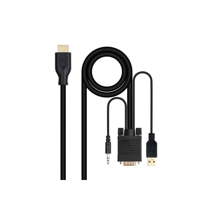 Convertisseur VGA vers HDMI - Nano Cable - 1,8 m - Noir - 1920x1080@60Hz - Audio Jack 3,5 mm - USB-A pour alimentation
