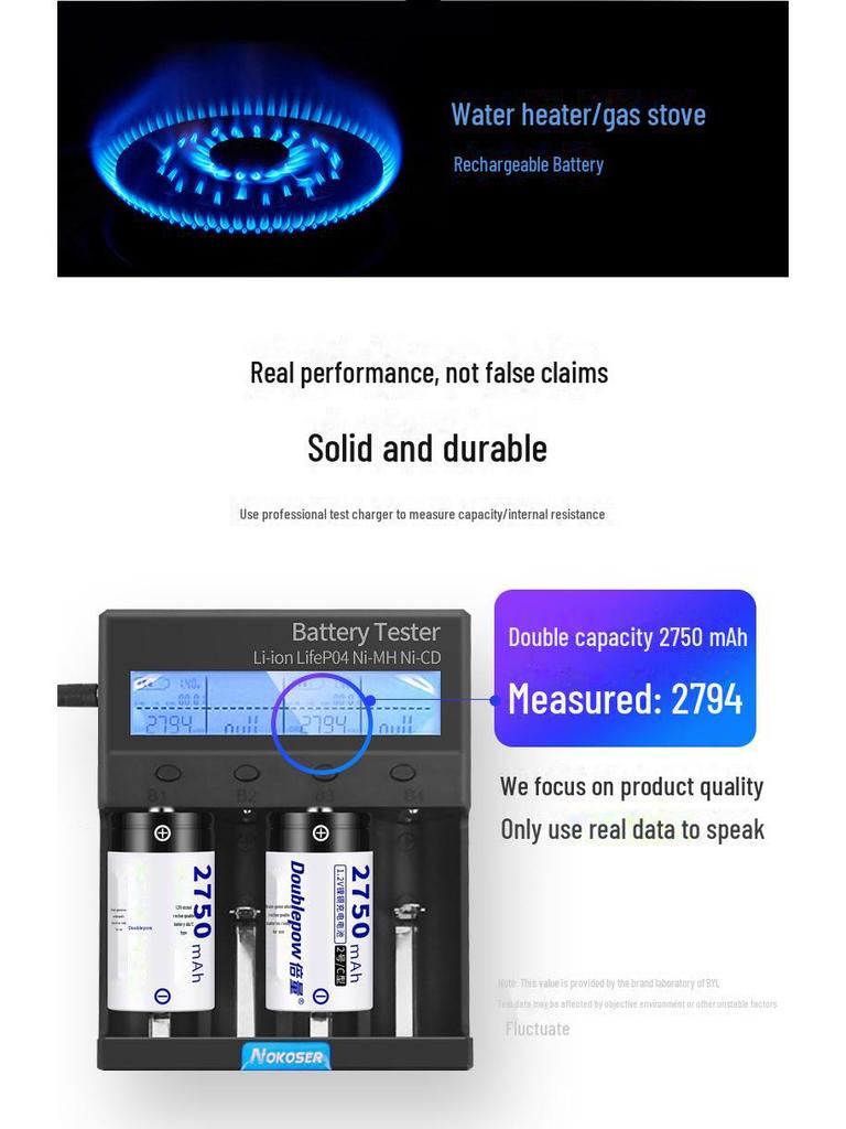 Double NiMH Rechargeable Battery Set with Intelligent Light, 1.2V 10000mAh for Water Heater