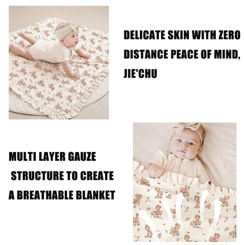 Breathable Cotton Baby Blanket Newborns Bath Towel with Delicate Floral Pattern Stylish Nursery Essential 90x100cm