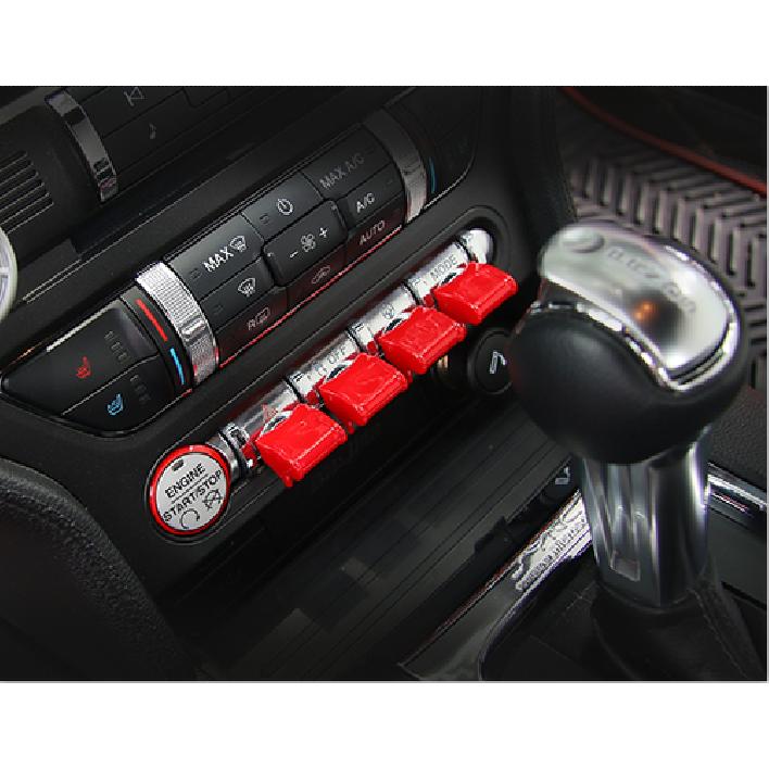 Red Interior Center Control Button Switch Cover Trims For 2016- Ford Mustang