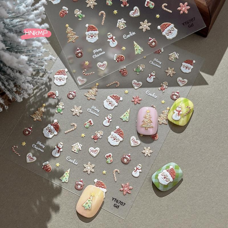 1Pcs Christmas Nail Art Stickers Bronzing Snowflakes Cute Cartoon Santa Claus & Christmas Tree Manicure Decals DIY for Holiday