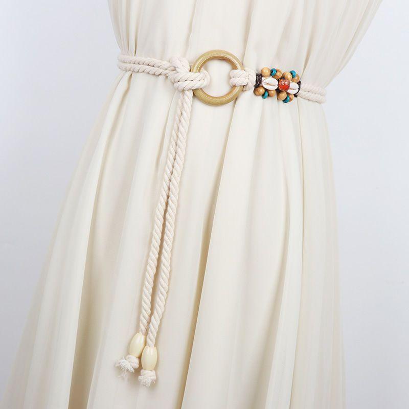 Chic Rope Cotton Waist Belt For Women Versatile Decorative Fashion Accessory Beige In