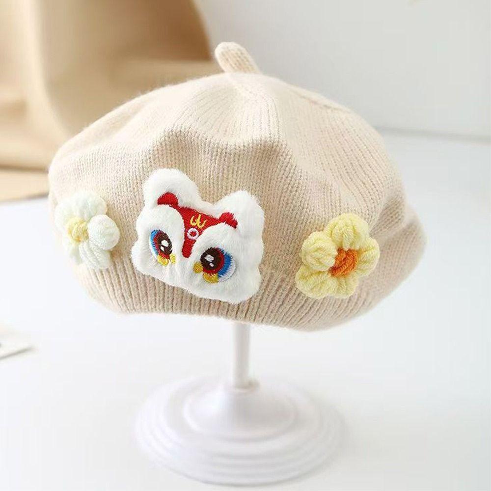 Flower Baby Beret Hat Soft Artist Painter Caps Cute Knitted Hat  Infant Girls