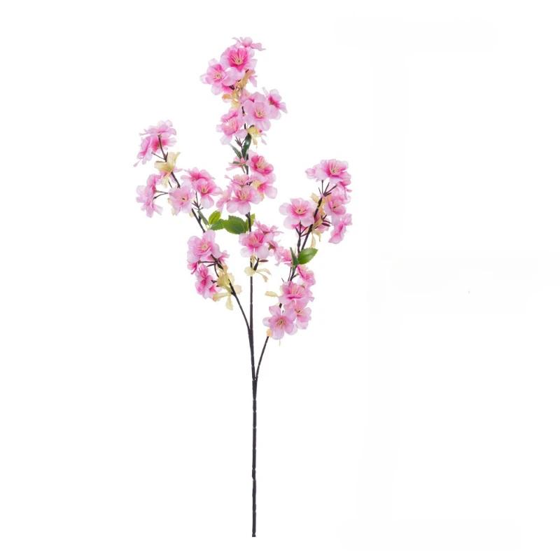 Hotel Decor Artificial 3 Forks Cherries Blossoms Branch Silk Fake Flower Garden Decorated Pink Cherry Blossom Simulation Flowers