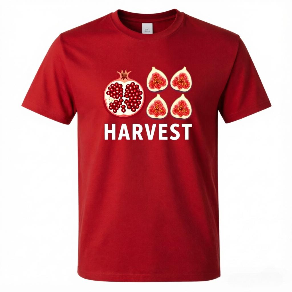 Harvest Letter With Pomegranate And Fig Graphic Tshirt Unisex Unisex Fall Season Cotton Tee Casual Short Sleeve Tops