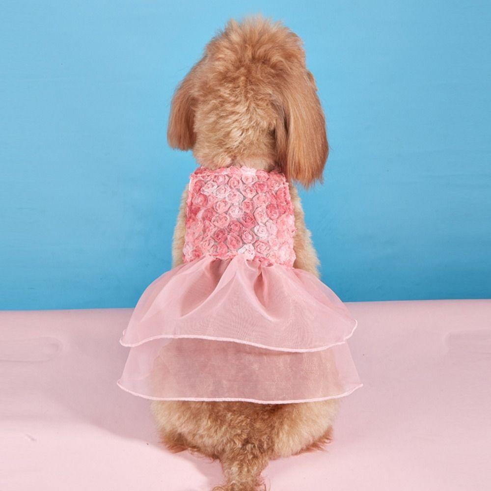 Rose Flowers Small Dog Dress Pink Puppy Pet Clothes Casual Cat Skirt  Wedding