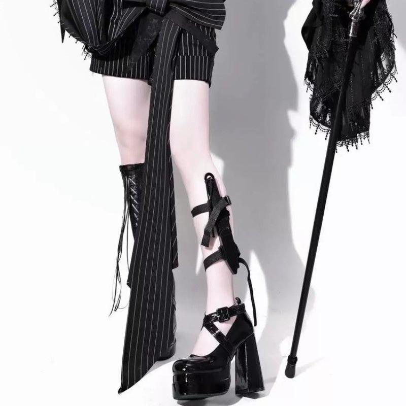 Fashion Sweet Pink Thick Sole Ballet Shoes patent Leather Cross Buckle Chunky High Heel Women Dress Shoes Lolita Elegant Pumps Party