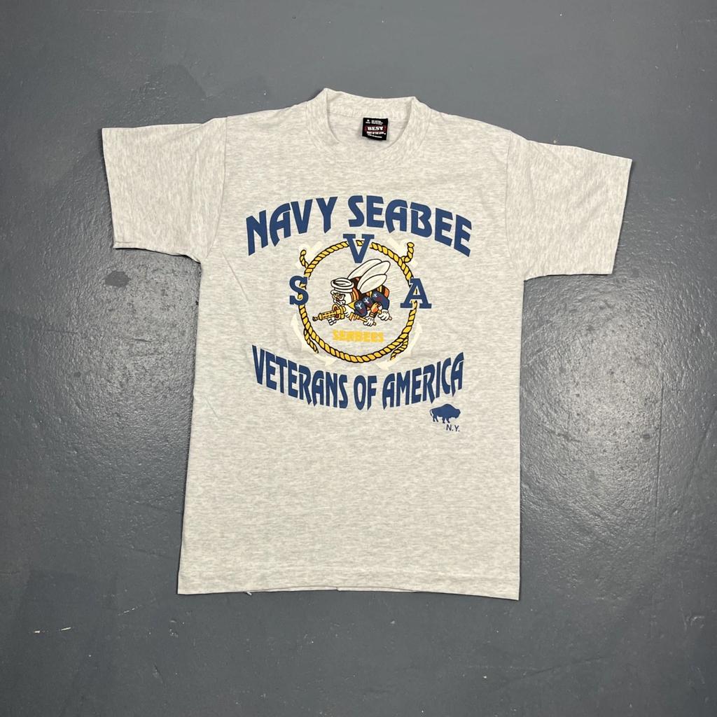 Vintage 90s Navy Seabees Veterans Of America Tshirt Grey Small Single Stitch VTG
