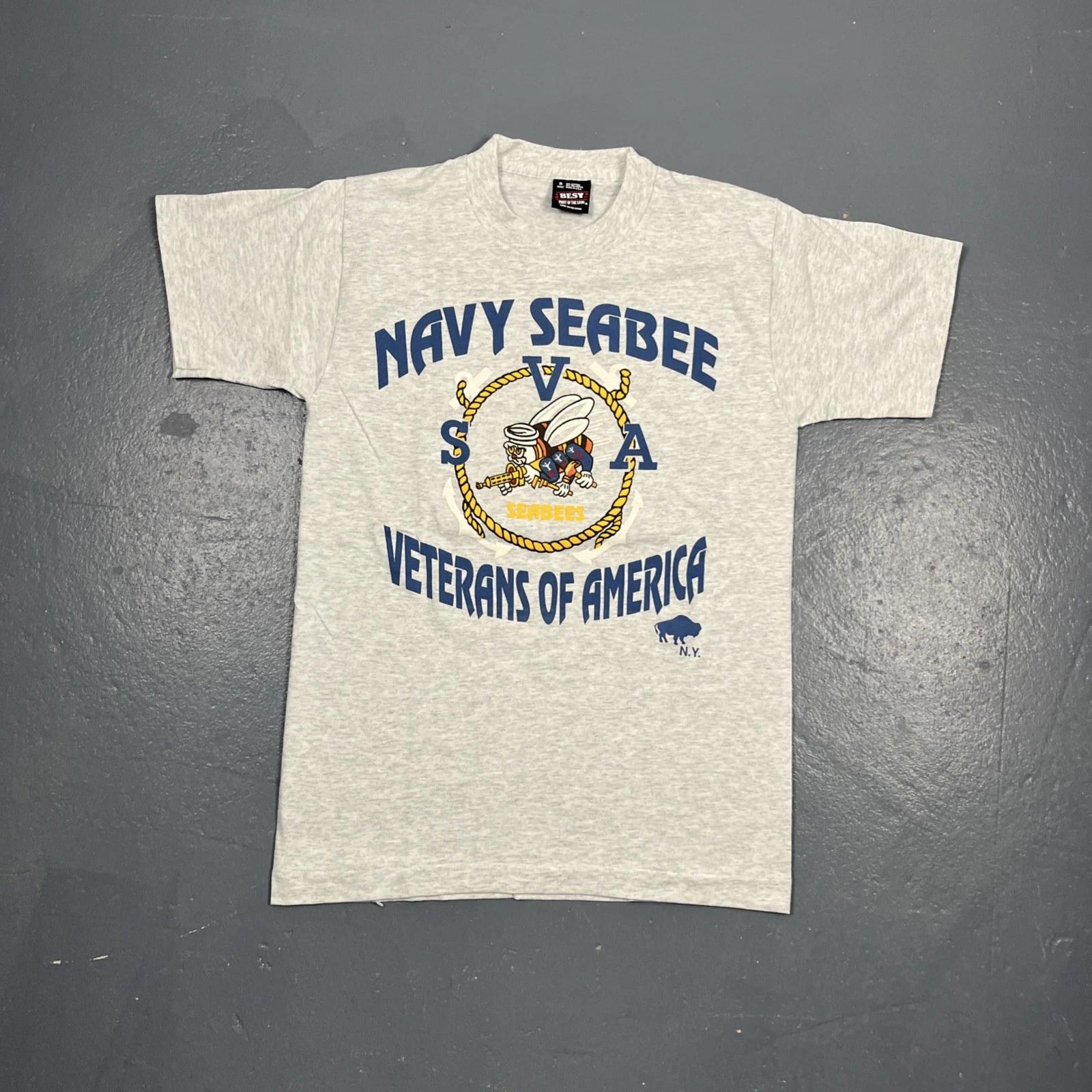 Vintage 90s Navy Seabees Veterans Of America Tshirt Grey Small Single Stitch VTG 3XL