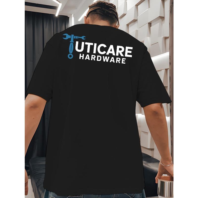 

Мужская большая оверсайз футболка Uticare Hardware - Белая с черным принтом на спине Дизайн на тему инструментов (Гаечный ключ и Болты), Дышащий круглый вырез, короткий рукав 2XL чёрный