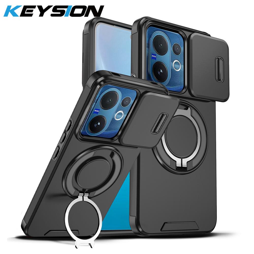 KEYSION 360° drehbarer Ringständer Handyhülle für VIVO V60 5G Schiebkamera-Schutz Magnetische stoßfeste Rückseite für VIVO V60