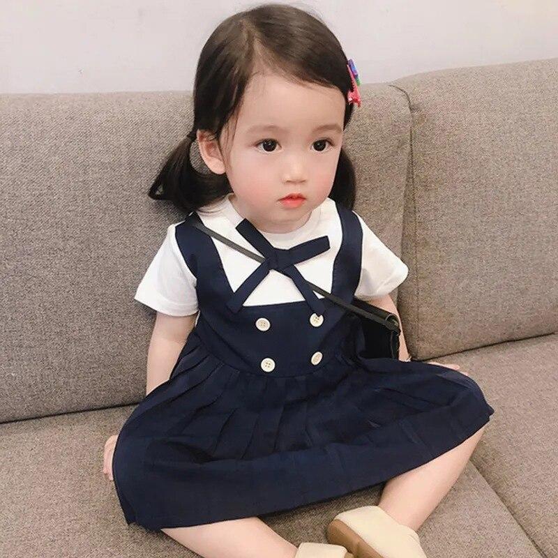 Girls Cute Dress Summer Children's Fake Two-piece Pleated Skirt Princess Dress Long Skirt