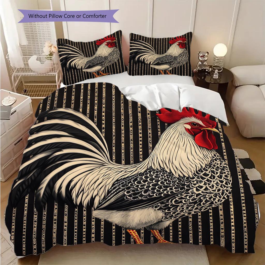 Rooster Pattern Bedding Quilt Set Quilt Cover Pillowcase Home Decoration Birthday Gift (1 * duvet cover + 2 * pillowcase, without core)