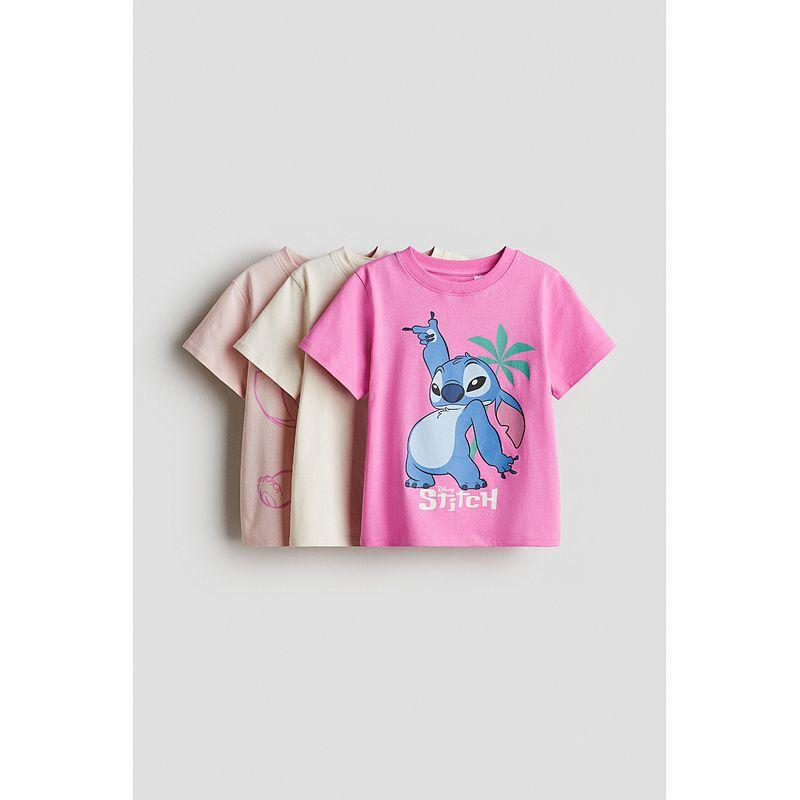 

[Disney Series] HM Children s Clothing Girl T-shirt 3 Pieces Summer Stitch Print Short Sleeve 0937175 Pink/Star Baby 120/60(4-6Y)