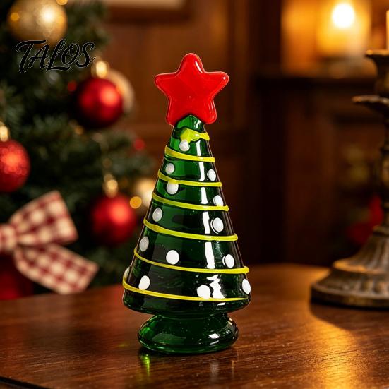 Unique Birthday Presents Glass Christmas Tree Figurine, Rotating Desk Ornament for Car Home, Stained Art Glazed Dashboard Decor & Gift Holiday Season