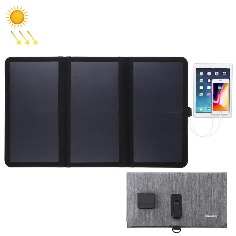 HAWEEL 21W Ultrathin 3-Fold Foldable 5V / 3A Solar Panel Charger with Dual USB Ports, Support QC3.0 and AFC(Black) чёрный