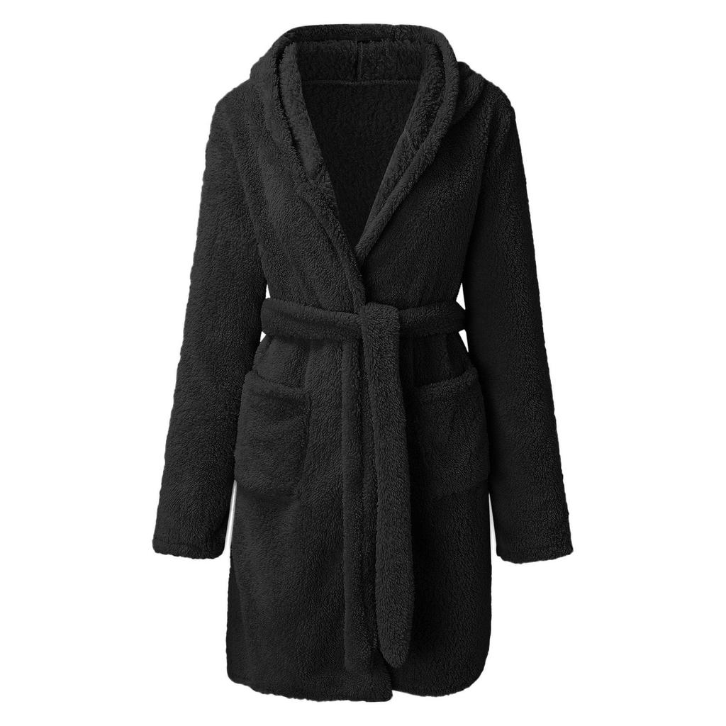 Autumn  Winter Women Bath Robe Fluffy Plush Pyjamas Ladies Sexy Hooded Dressing Solid Color Gown Warm Bathrobe Female Loungewear