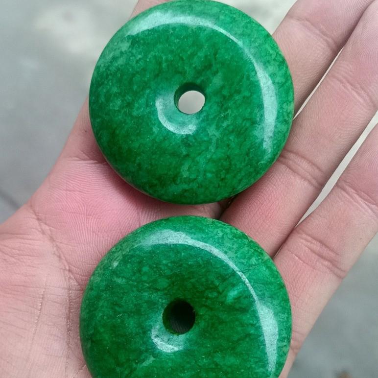 5cm Large Green Longshan Emerald Jade Ping'an Kou Pendant