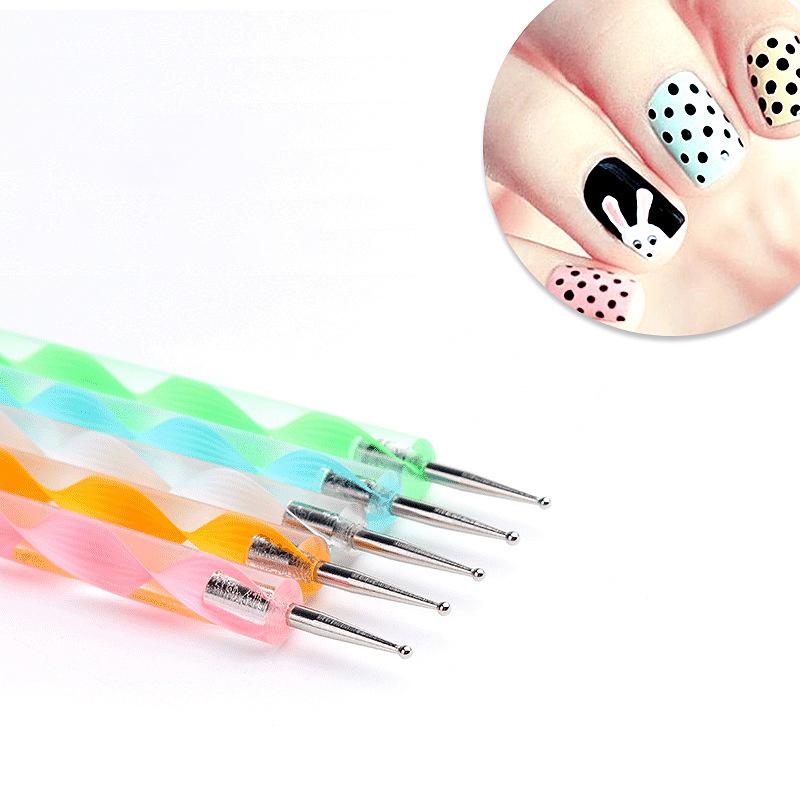 Nail Art Brushes Kit 5Pcs Professional, Double-Head Acrylic Drawing Pen Manicure Design Tool
