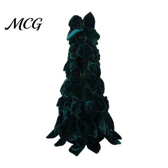 Dining Table Christmas Centerpiece Velvet Bow Tree Decoration, Shaped Photo-ready Decor Tabletop Ornament for Fireplace Window Holiday Stacked