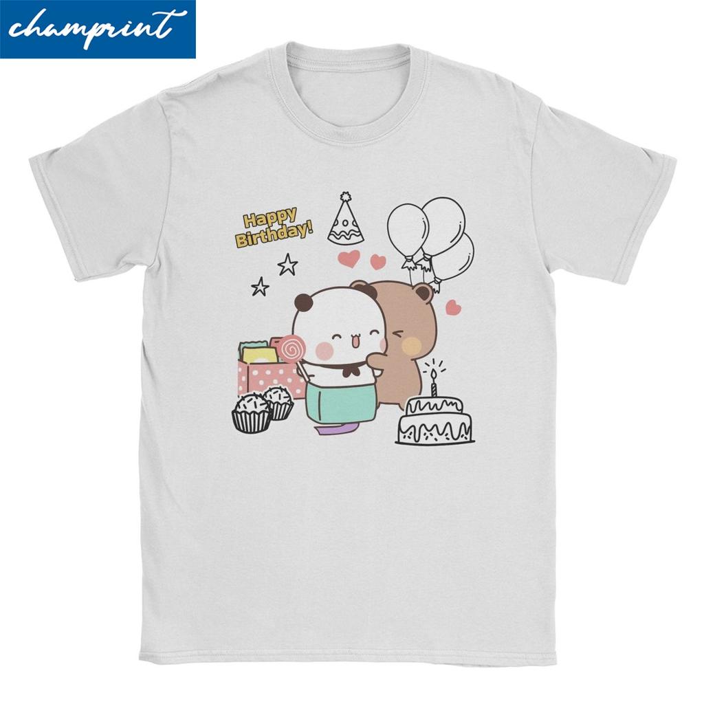 Leisure Happy Birthday Bubu Dudu T-Shirts Men Women Crew Neck Cotton T Shirt Panda Bear Short Sleeve Tee Shirt Plus Size Clothes