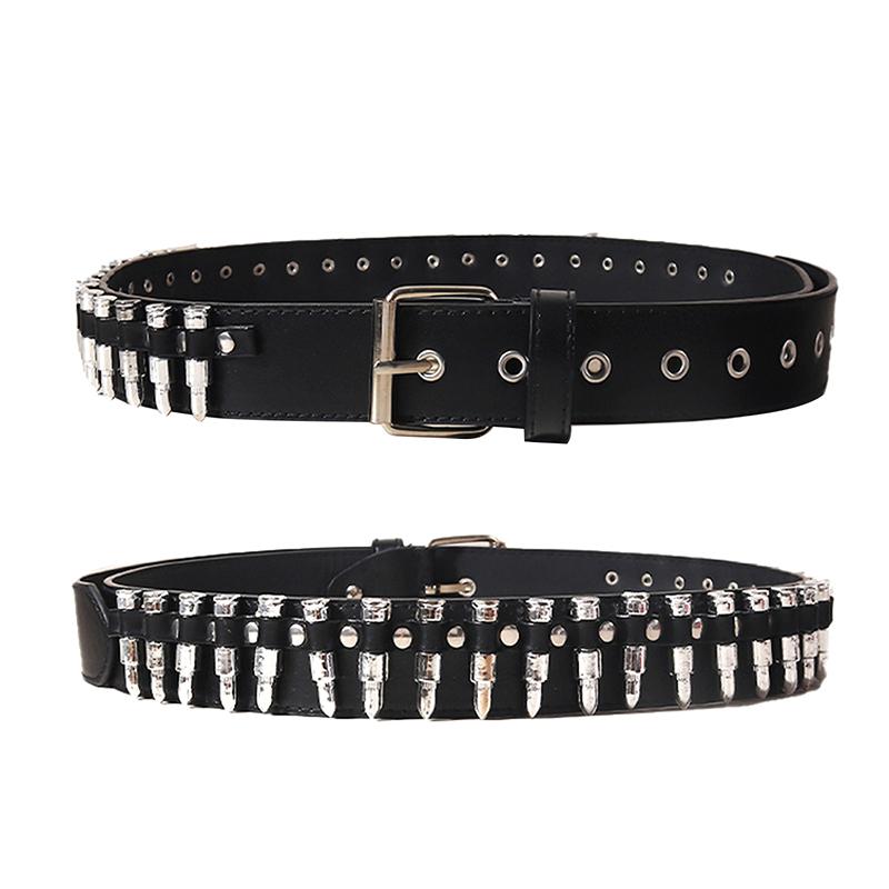 Rivet Hollow Bullet Decoration Belt  Leather Studded Goth Rock Wild Adjustable Women Punk Black Belt