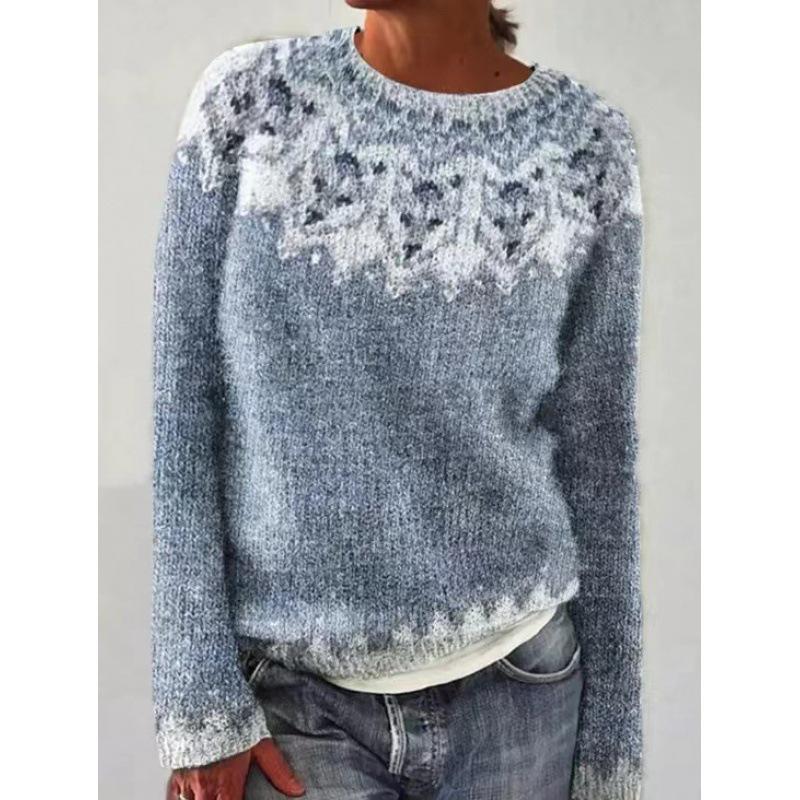 New Women's Color-Block Round Neck Loose Fashion Sweater