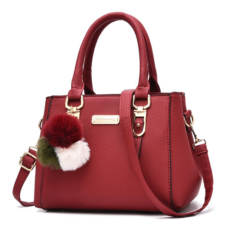 Women Hairball Ornaments Totes Zipper Medium Handbag Hotsale Lady Party Purse