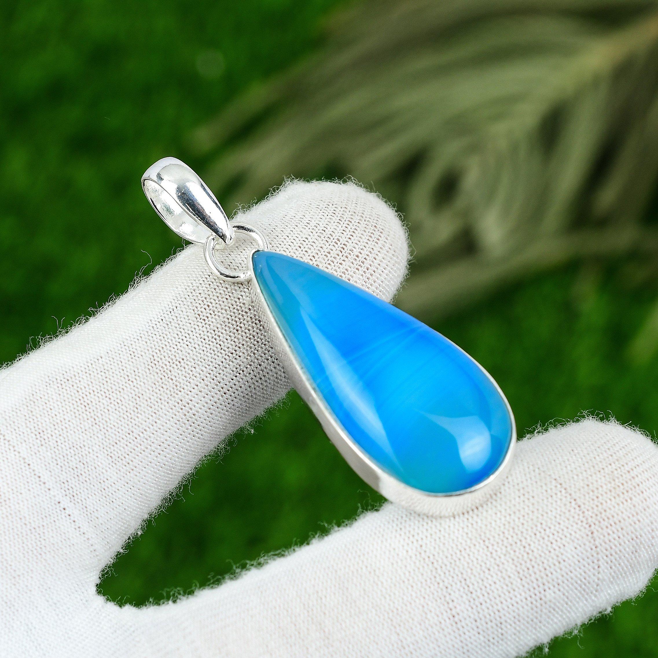 

Mothers day Deal 925 Sterling Silver Blue Botswana Agate Stone Daughter Pendant
