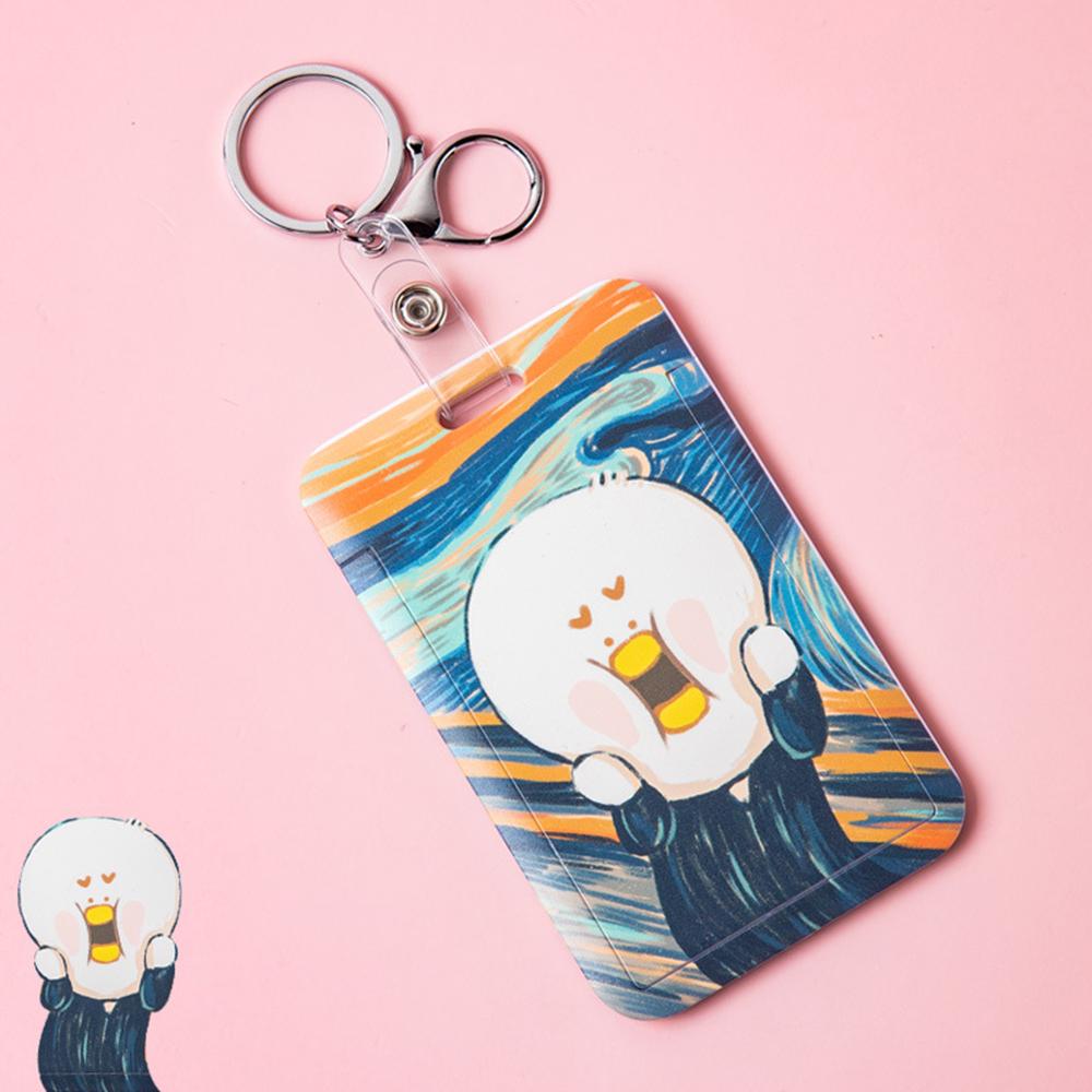 Student Hang Rope Card Holder Oil Painting Card Case Bus Card Protection Cover Pull Badge Holders