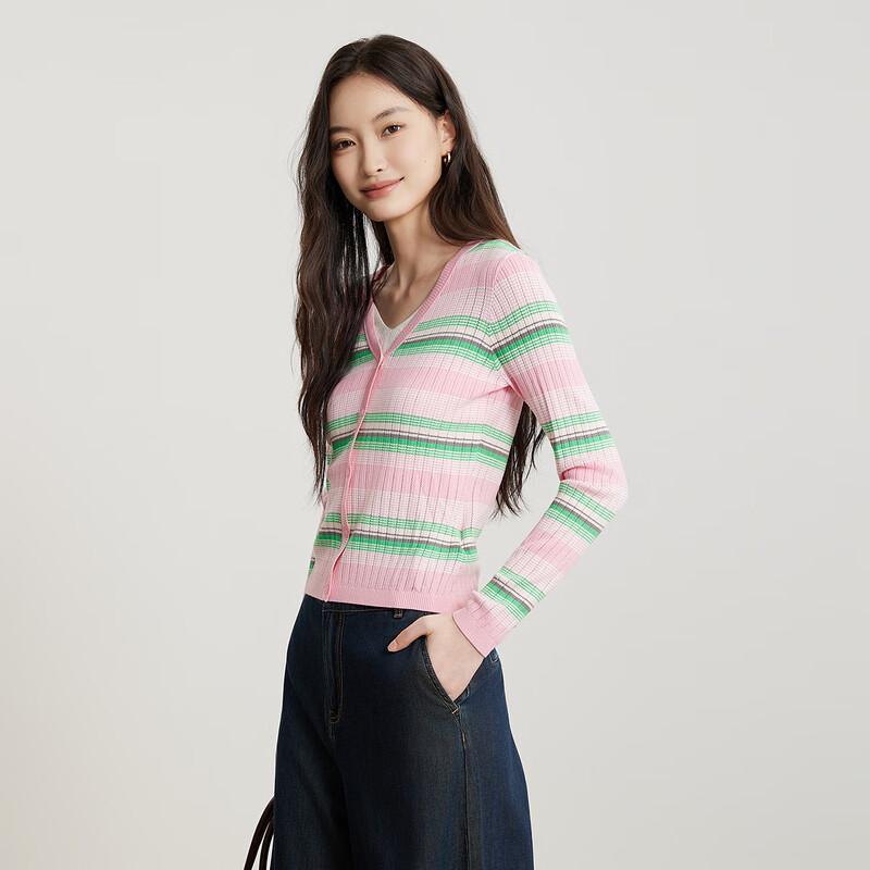 Women's Striped V-Neck Knit Cardigan