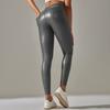 Fashion Casual Comfort Versatile PU Leather Pants High Elasticity Feeling Solid Color Shiny Thin Velvet Tight Pocket Fitness Pants Running Yoga Pants