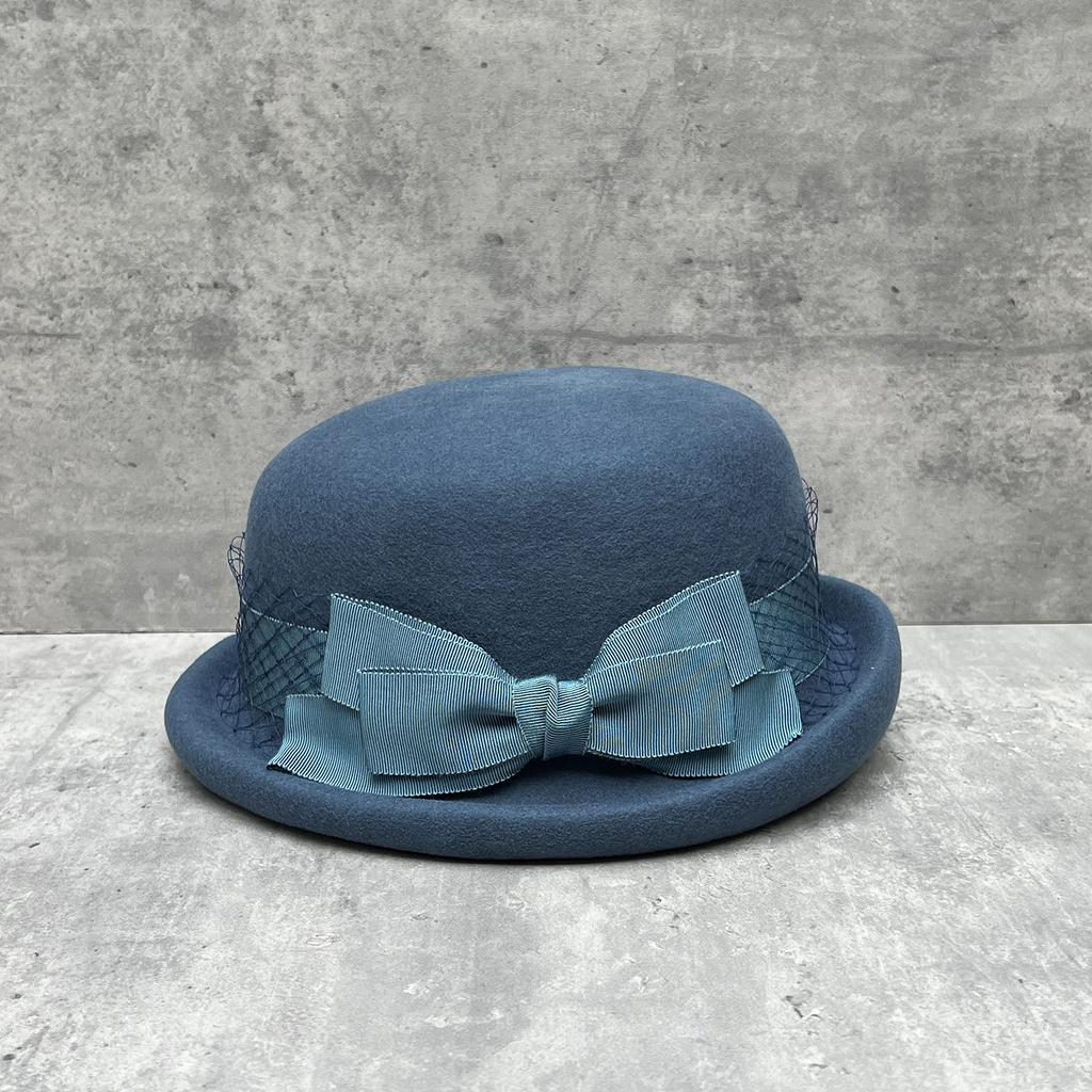Japanese Drama Atmosphere Wool Bowler Hat Autumn And Winter Mesh Bow Elegant Curling Bucket Hat Fashion Basin Hat