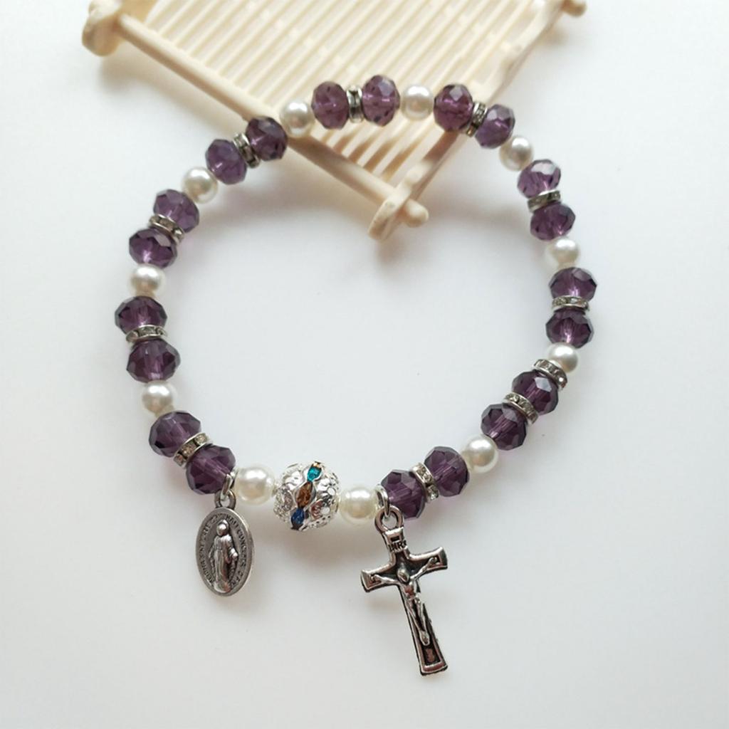 Cross Rosary Bracelet Rosary Style Charm Ornament Decor Present Supplies for Christmas Catholic Decoration Present