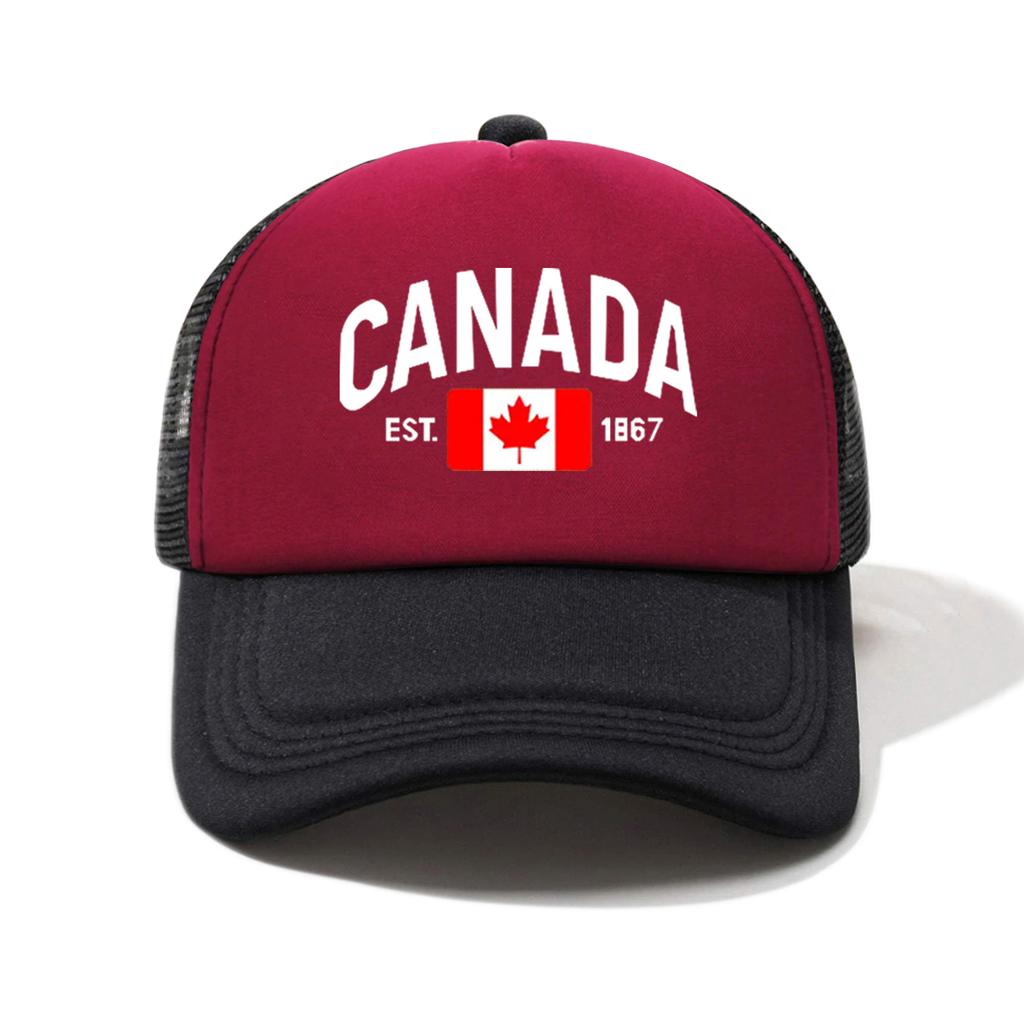 1pc "CANADA" Printed Half Mesh Baseball Cap Outdoor Simple Fashion Sun Hat Lightweight Portable Wear Accessories for Men & W