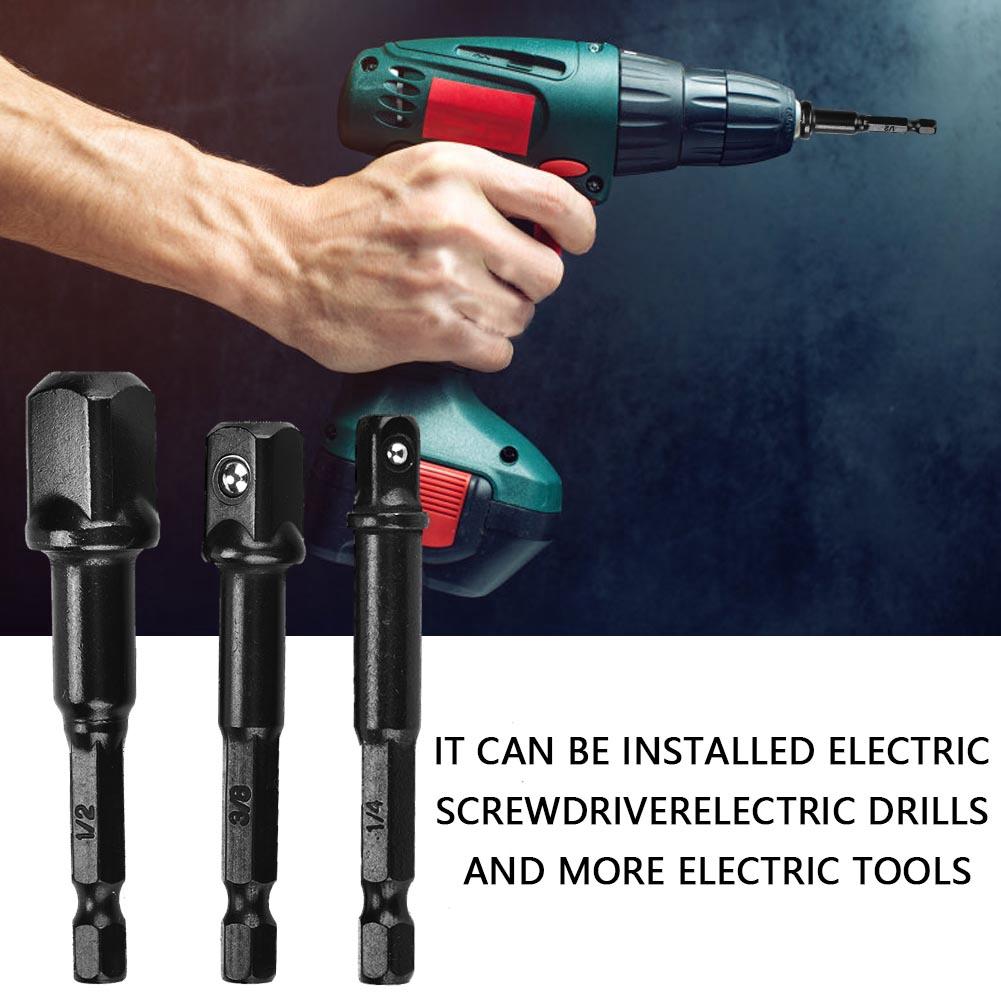 3Pcs Black Socket Adapter 1Celsius4 Hex Shank to 1Celsius4 3Celsius8 1Celsius2 Head Drill Bit Driver