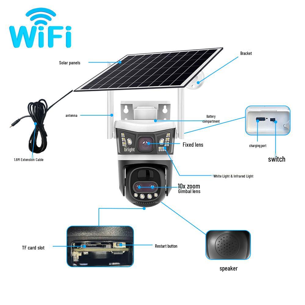 V380 HD Dual Lens 4G Solar Outdoor Waterproof Low Power Camera