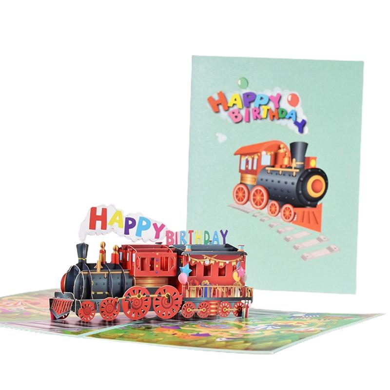 

Train 3D Greeting Card Happy Birthday Card with Envelope Creative Fathers Day Gift for Dad Grandad Husband 1