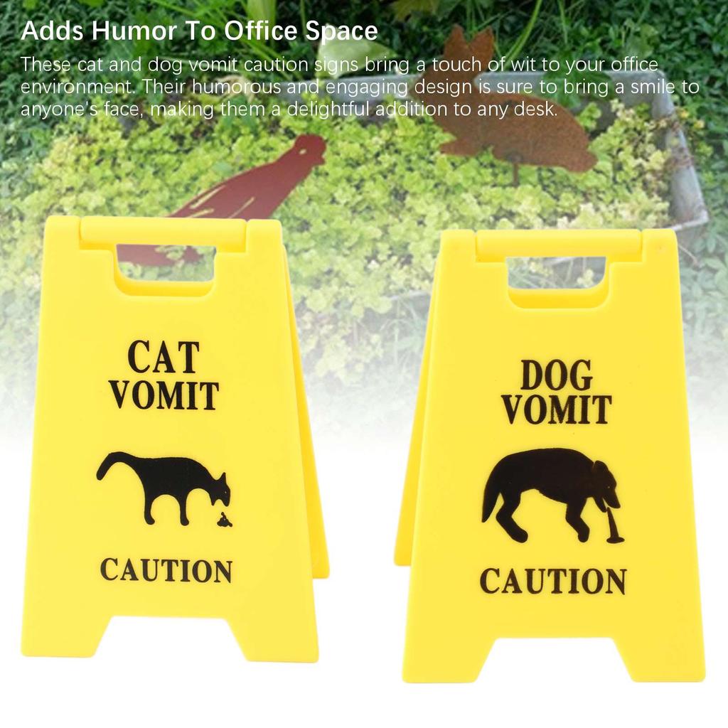 2PCS Cat and Dog Vomit Signs 4 Inch Cat Vomit Caution Sign Funny Cat Dog Warning Sign Decoration For Cat Dog Lovers