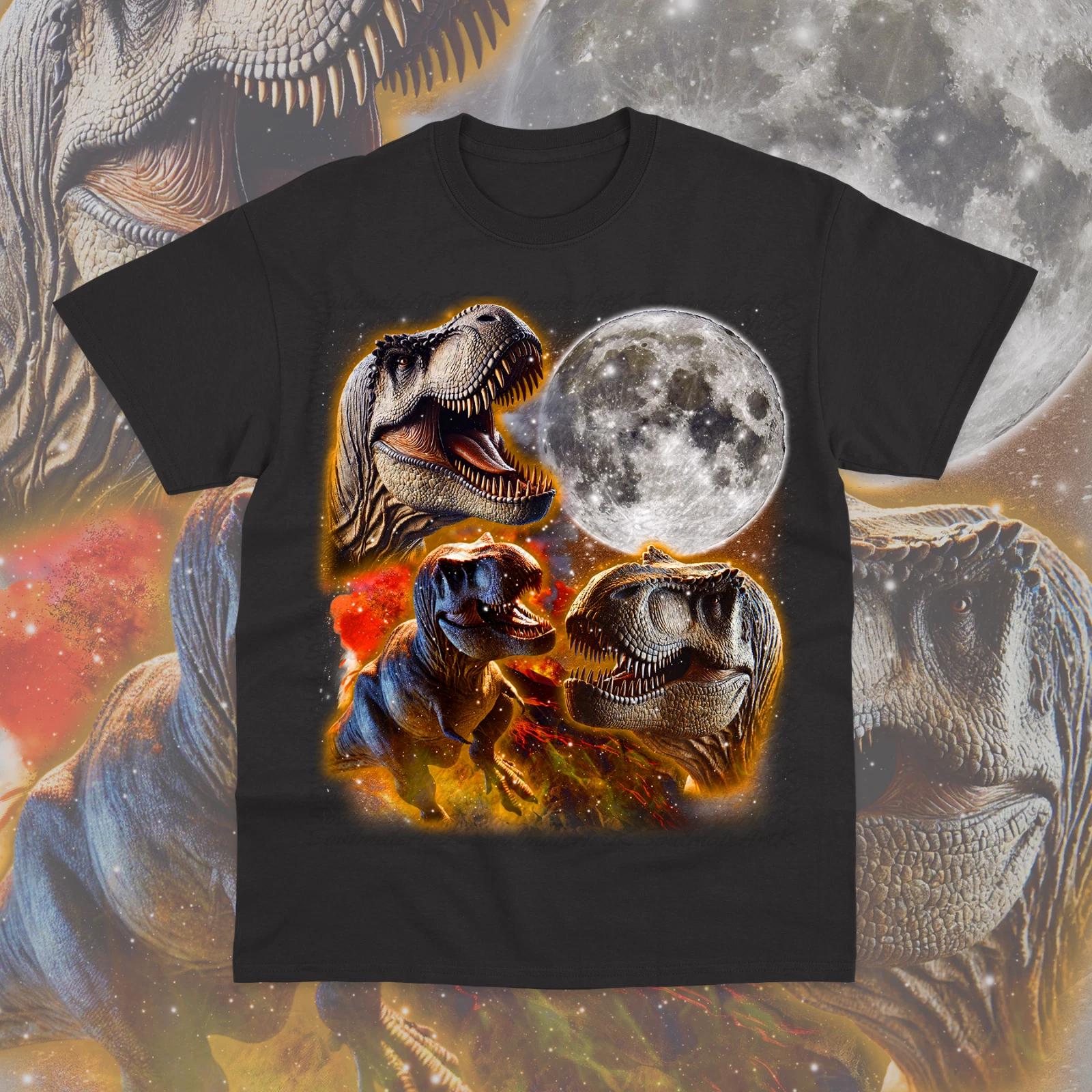 Three Dinosaurs Moon T-Shirt T-Rex Dino Vintage Retro Gift Unisex Sweater Shirt S