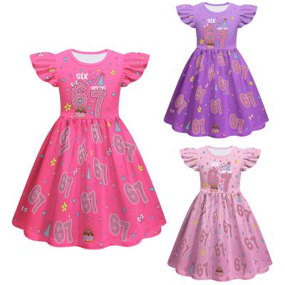 82866 Robe de Princesse Sans Manches à Volants et Imprimé Steal a Brainrot 67 pour Enfants Filles